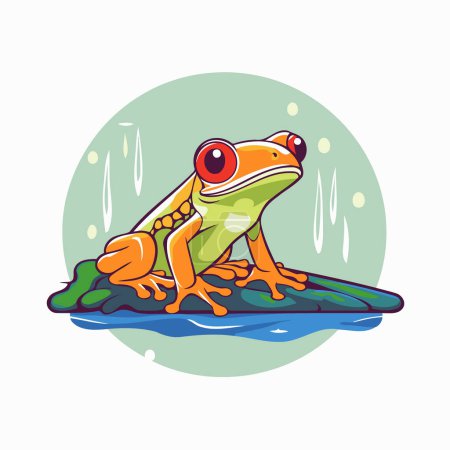 Frosch-Comic-Ikone. Vektorillustration eines Frosches auf dem Wasser.