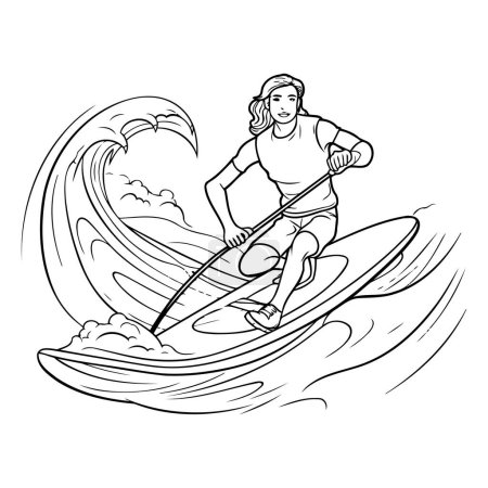 Illustration for Vector illustration of a surfer riding a wave on a surfboard. - Royalty Free Image