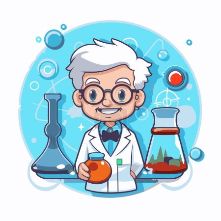 Illustration for Scientist cartoon character. Vector illustration in a flat style on white background. - Royalty Free Image