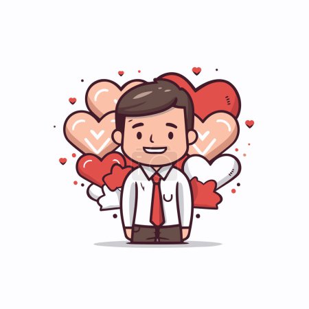 Illustration for Valentine's day card with businessman and hearts. Vector illustration. - Royalty Free Image