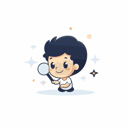 Illustration for Cute boy with magnifying glass on white background. Vector illustration. - Royalty Free Image