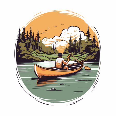 Illustration for Kayaking in the lake. Vector illustration on a white background. - Royalty Free Image