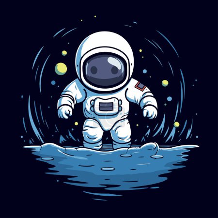 Illustration for Astronaut in outer space. Vector illustration on dark background. - Royalty Free Image