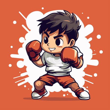 Ilustración de Ilustración vectorial de un niño boxeador con guantes de boxeo. Estilo de dibujos animados. - Imagen libre de derechos
