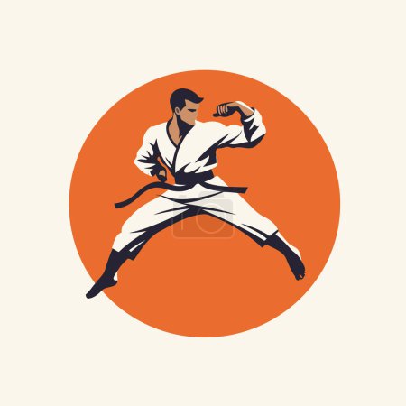 Illustration for Taekwondo icon. Vector illustration of a karate man performing a kick - Royalty Free Image