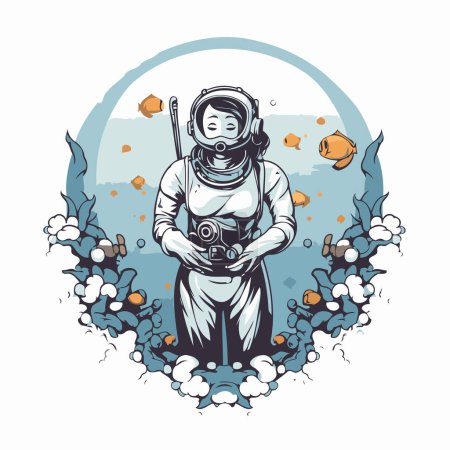 Illustration for Astronaut in space suit and helmet. Vector illustration of astronaut. - Royalty Free Image