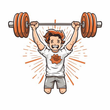 Ilustración de Hombre de fitness con barra. Ilustración vectorial de un hombre levantando una barra. - Imagen libre de derechos