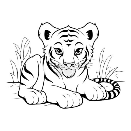 Illustration for Black and white vector illustration of a tiger isolated on a white background - Royalty Free Image