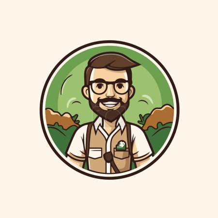 Illustration for Vector illustration of a hipster man holding a cup of coffee. - Royalty Free Image