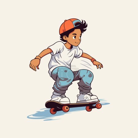 Illustration for Boy rides a skateboard. Vector illustration on a white background. - Royalty Free Image