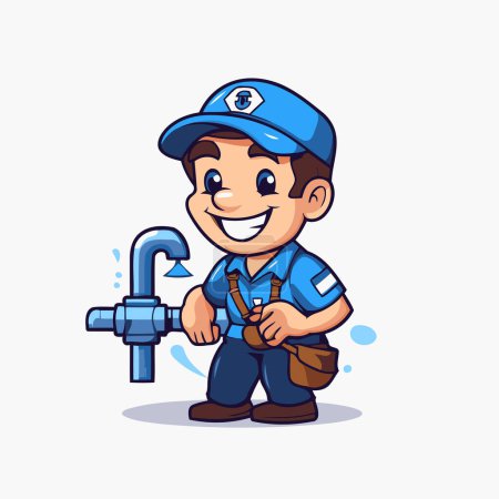 Illustration for Plumber in blue uniform with a plumber's tool. Vector illustration. - Royalty Free Image
