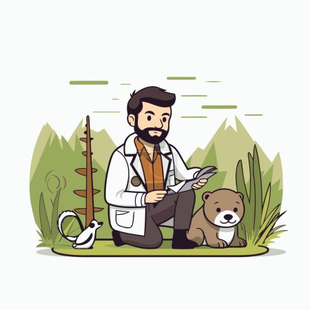 Illustration for Veterinarian with dog and cat in nature vector illustration graphic design - Royalty Free Image