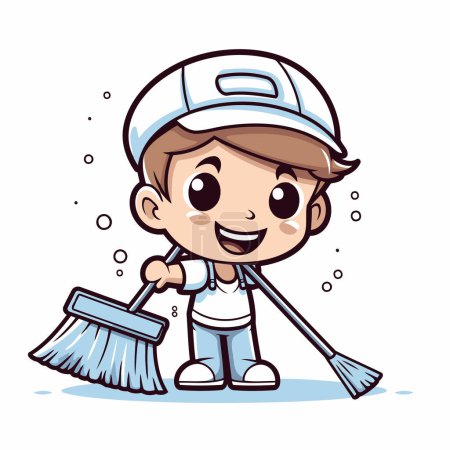 Illustration for Cleaning Boy - Cleaning Service Cartoon Mascot Character Vector Illustration - Royalty Free Image