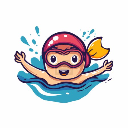 Illustration for Swimming boy with goggles and cap. Vector illustration in cartoon style. - Royalty Free Image