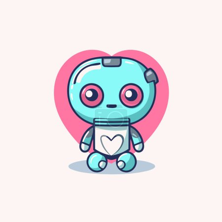 Téléchargez les illustrations : Mignon personnage de robot de bande dessinée avec forme de coeur. Illustration vectorielle. - en licence libre de droit