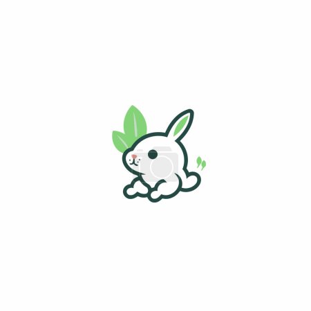 Illustration for Rabbit with leaf vector logo design template. Cute animal logotype. - Royalty Free Image