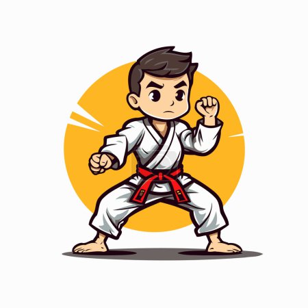 Ilustración de Karate Boy ilustración vector de dibujos animados. karate niño ilustración vector de dibujos animados - Imagen libre de derechos
