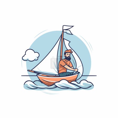 Illustration for Sailing man on a sailboat. Vector illustration in cartoon style - Royalty Free Image