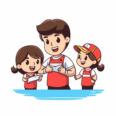 Téléchargez les illustrations : Illustration vectorielle d'un père avec ses deux filles sur fond blanc - en licence libre de droit