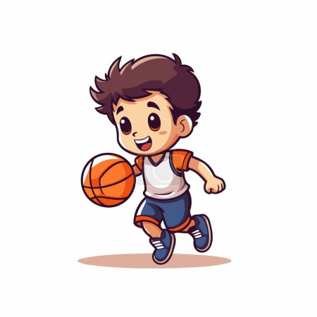 Illustration for Boy playing basketball cartoon vector Illustration isolated on a white background. - Royalty Free Image