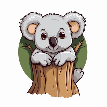 Téléchargez les illustrations : Mignon koala assis sur l'arbre. Illustration vectorielle de dessin animé. - en licence libre de droit