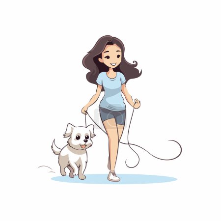 Illustration for Young woman walking with her dog. Vector illustration in cartoon style. - Royalty Free Image