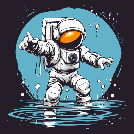 Ilustración de Astronauta en el agua. Ilustración vectorial en estilo retro. - Imagen libre de derechos