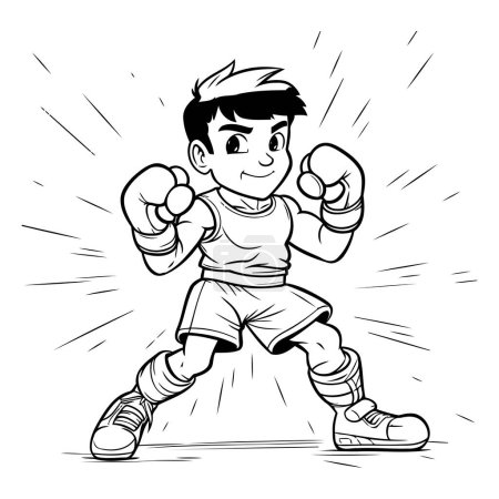 Illustration for Cartoon illustration of a boy boxer in action. Vector clip art. - Royalty Free Image