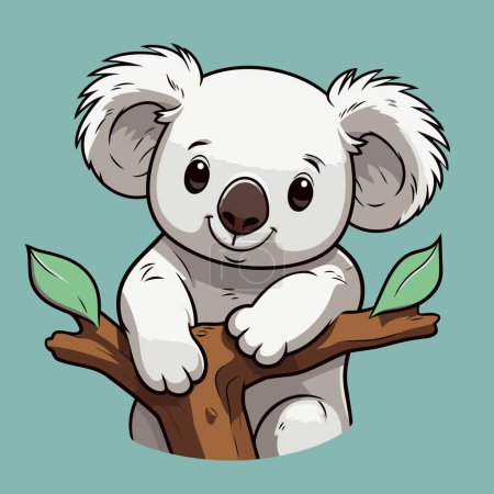 Ilustración de Lindo koala sentado en una rama de árbol. Ilustración vectorial. - Imagen libre de derechos
