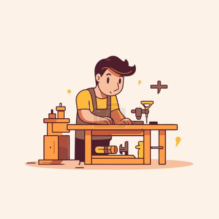 Illustration for Coffee shop worker. Vector illustration in flat cartoon style. - Royalty Free Image