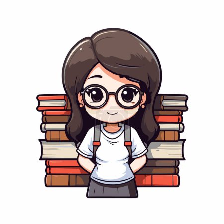 Illustration for Cute little student girl with books isolated icon vector illustration desing - Royalty Free Image
