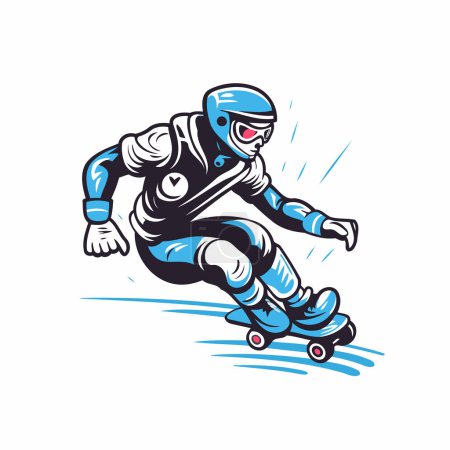 Skateboarder mit Helm und Schlittschuhen. Vektorillustration.