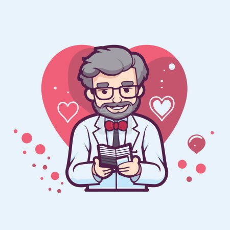 Illustration for Doctor with money and heart. Vector illustration in flat cartoon style. - Royalty Free Image