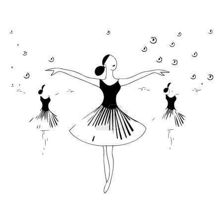 Illustration for Ballerina dancing. Black and white vector illustration of ballerina. - Royalty Free Image