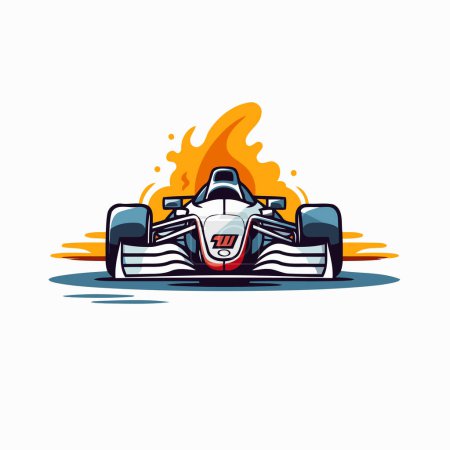 Ilustración de Coche de carreras en llamas. Ilustración vectorial sobre fondo blanco. - Imagen libre de derechos