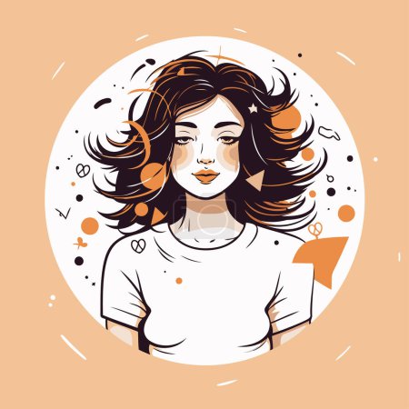 Illustration for Vector illustration of a beautiful young woman with long hair in a circle. - Royalty Free Image