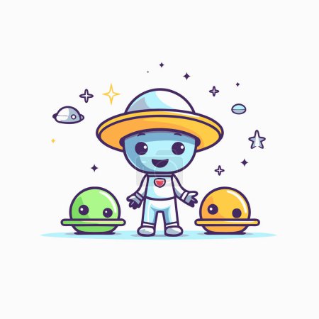 Illustration for Cute cartoon alien character. Vector illustration in flat linear style. - Royalty Free Image