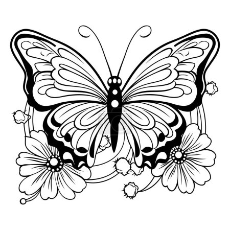 Illustration for Butterfly with flowers. Tattoo design. Vector illustration. - Royalty Free Image