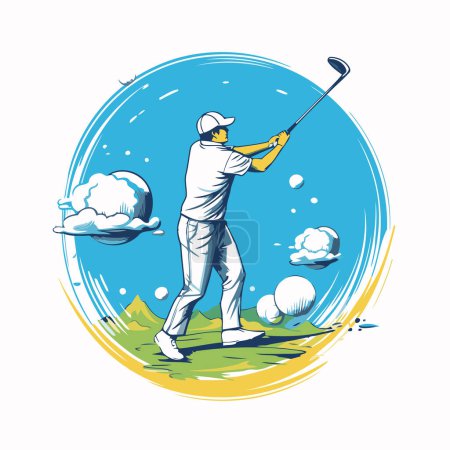 Golfer schlägt den Ball mit einem Golfschläger. Vektorillustration