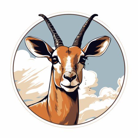 Illustration for Gazelle head on sky background. Vector illustration in retro style. - Royalty Free Image