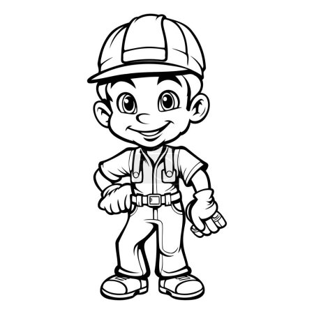 Illustration for Cute Little Boy Construction Worker Cartoon Mascot Character Vector Illustration - Royalty Free Image
