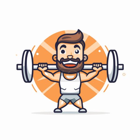 Illustration for Fitness man cartoon character with barbell. Vector Illustration. - Royalty Free Image