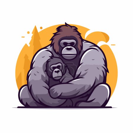 Illustration for Gorilla with a baby. Vector illustration in cartoon style. - Royalty Free Image