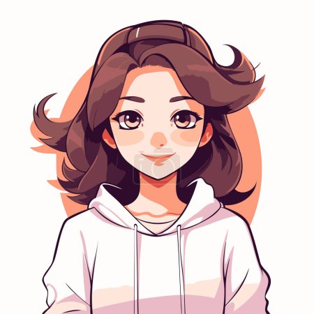 Illustration for Vector illustration of a beautiful young woman in a white sweatshirt. - Royalty Free Image