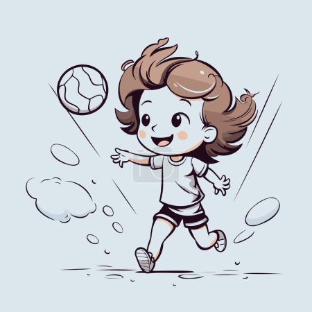 Illustration for Cartoon girl playing soccer. Vector illustration of a girl kicking the ball. - Royalty Free Image