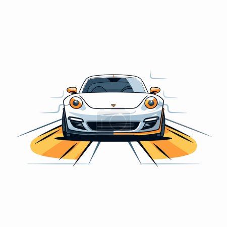 Illustration for Cute cartoon sport car on the road. Vector illustration on white background. - Royalty Free Image