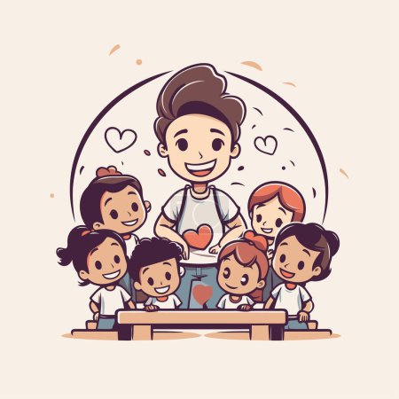 Illustration for Happy family. parents and children in the classroom. Vector illustration. - Royalty Free Image
