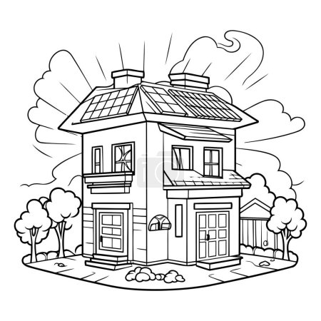 Illustration for House doodle vector illustration. Black and white hand drawn illustration. - Royalty Free Image