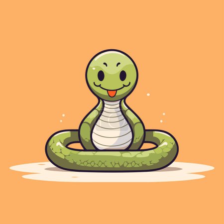 Téléchargez les illustrations : Mignonne illustration vectorielle de dessin animé serpent. Conception de mascotte de serpent mignon. - en licence libre de droit