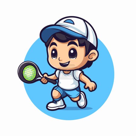 Ilustración de Jugador de tenis niño icono de dibujos animados ilustración vectorial. Tema Deporte y actividad. - Imagen libre de derechos
